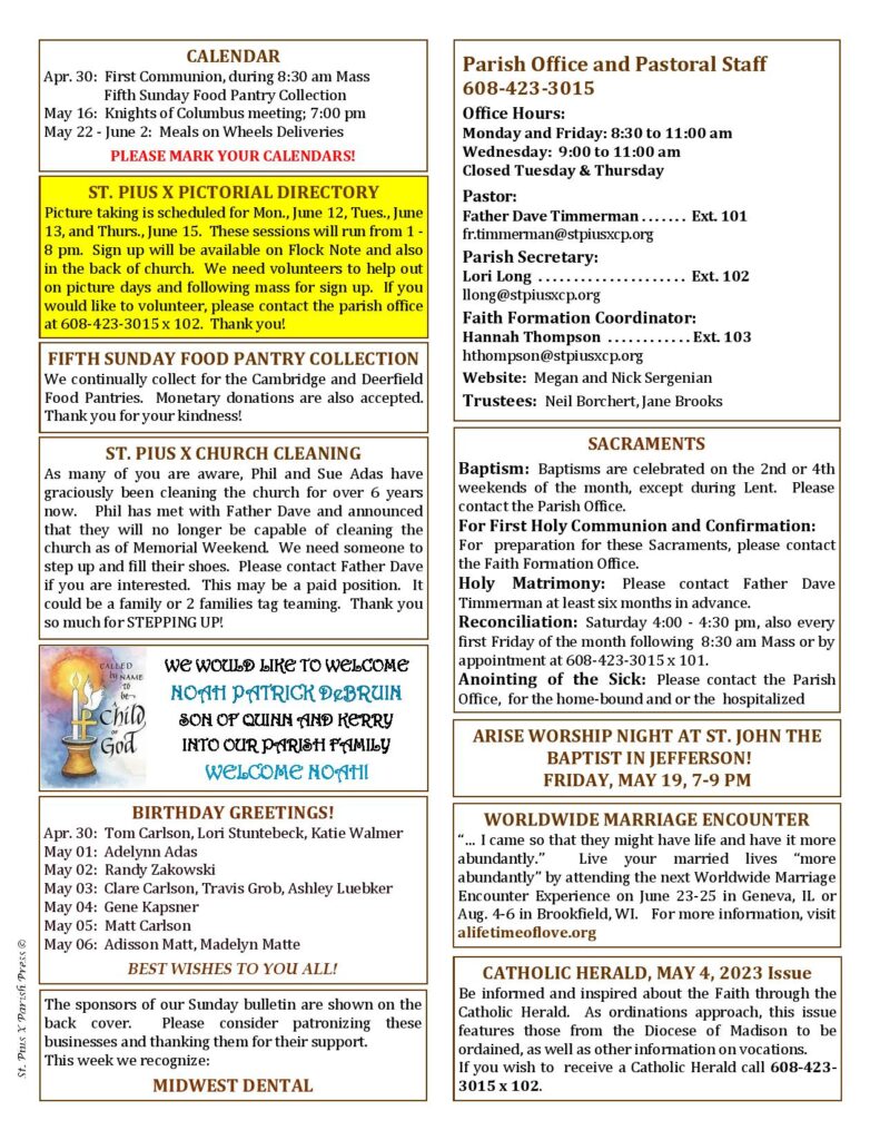 St. Pius X Catholic Church | Previous bulletins